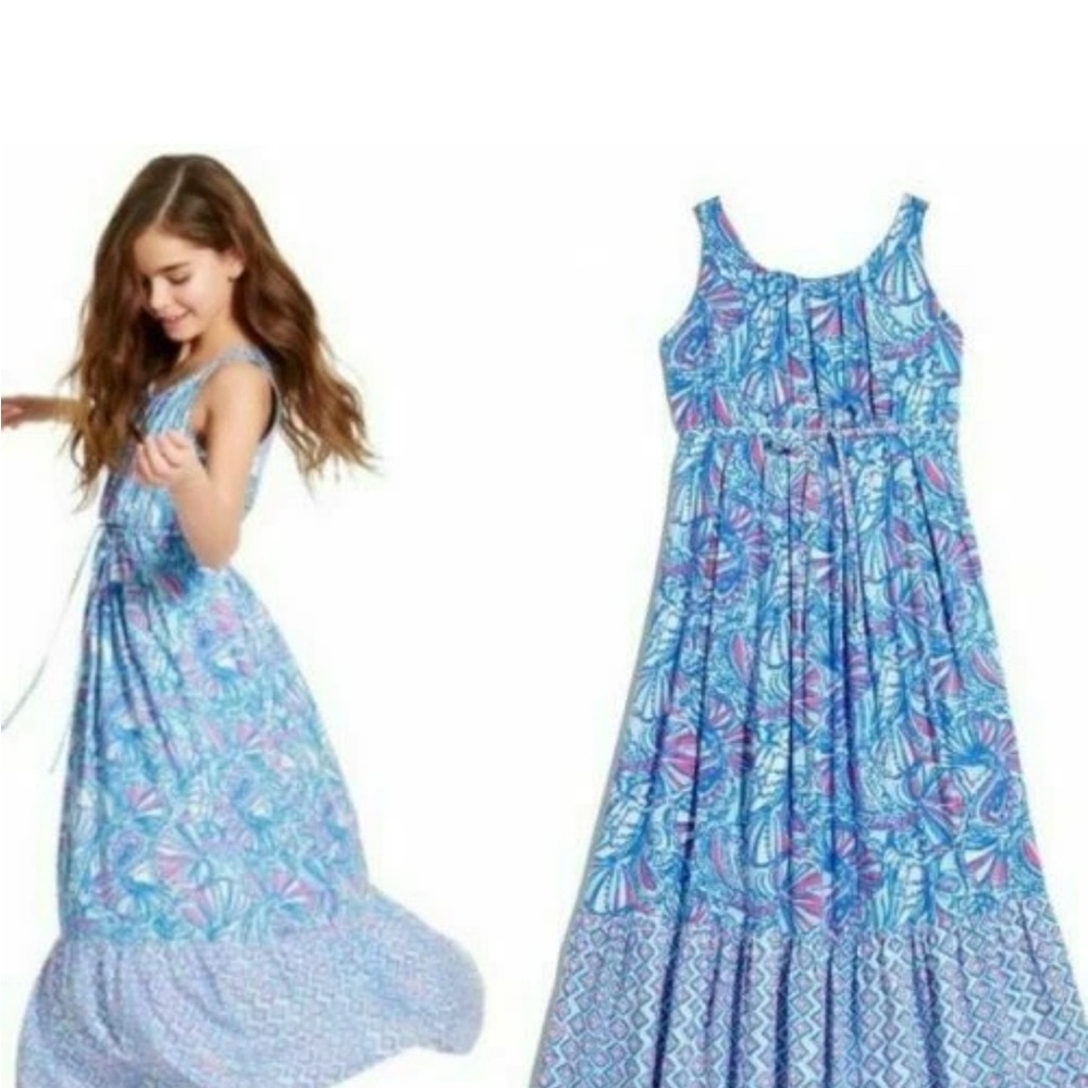 Lilly Pulitzer Girls Medium Blue and Pink Patterned Dress